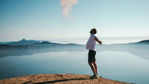 A man standing on a mountain