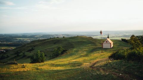 Church on a grassy hill